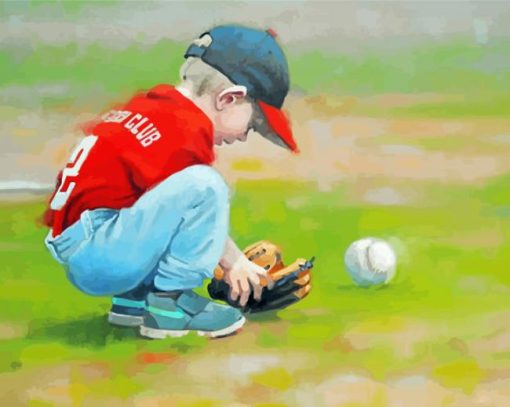 Boy Playing Baseball Diamond Paintings