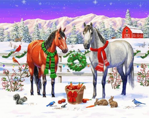 Christmas Horses Art Diamond Paintings