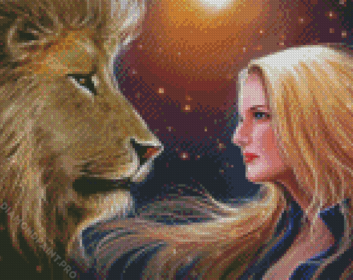 Lion And Girl Art Diamond Paintings