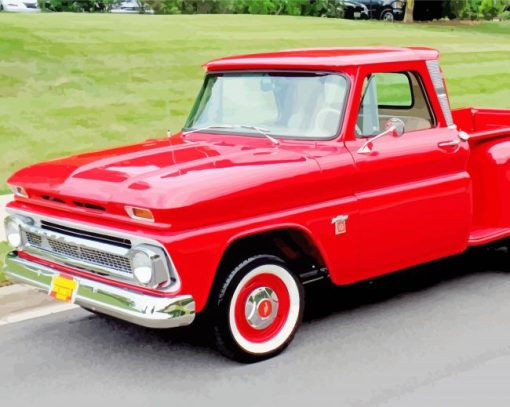 Red 64 Chevy Stepside Truck Diamond Paintings