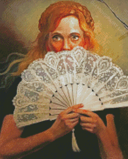 Woman With Hand Fan Art Diamond Paintings