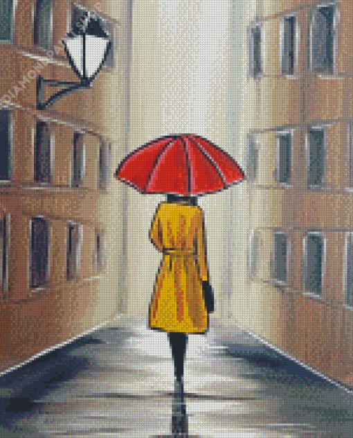 Aesthetic Girl With Red Umbrella Art Diamond Paintings