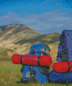 Blue And Red Trip Tools In Mountains Diamond Paintings