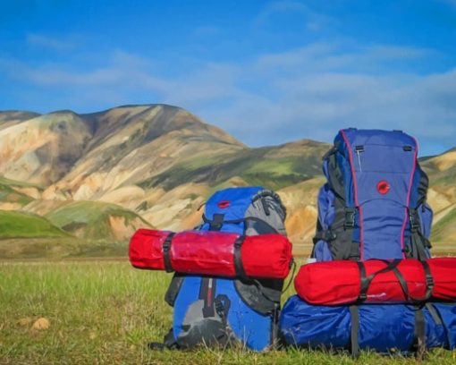 Blue And Red Trip Tools In Mountains Diamond Paintings