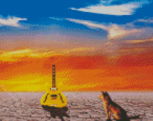 Dog With Yellow Guitar Diamond Paintings