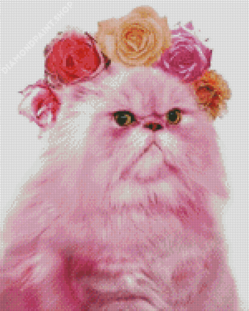 Floral Pink Cat Diamond Paintings