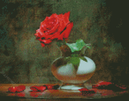 Red Single Rose In Vase Diamond Paintings