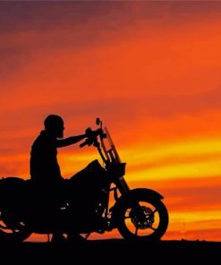 Harley Driving Into Sunset Diamond Paintings