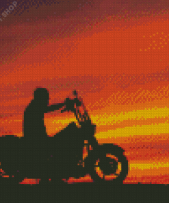 Harley Driving Into Sunset Diamond Paintings