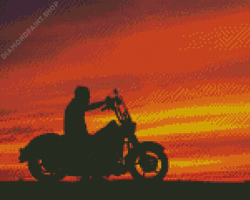 Harley Driving Into Sunset Diamond Paintings