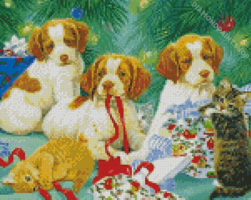 Kittens And Puppies In Christmas Diamond Paintings