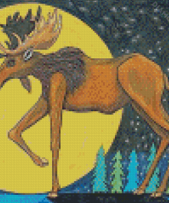 Moose And Moon Art Diamond Paintings