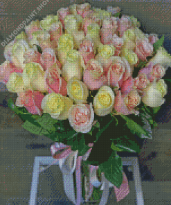 Pink And White Roses Bouquet Diamond Paintings