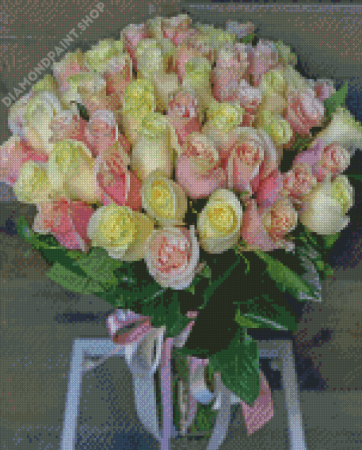 Pink And White Roses Bouquet Diamond Paintings