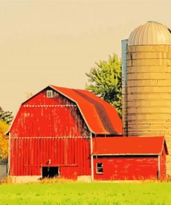 Red Barn With Silo Diamond Paintings