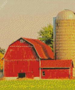 Red Barn With Silo Diamond Paintings