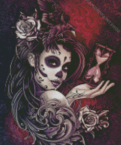 Sugar Skull Girl With Crow Diamond Paintings