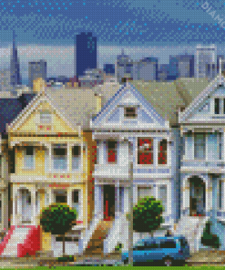 Alamo Square San Francisco Royalty Vintage Houses Diamond Paintings