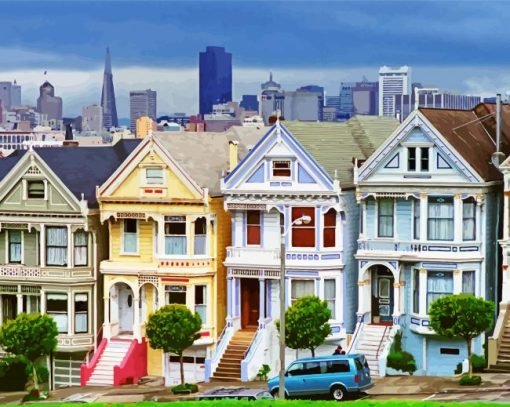 Alamo Square San Francisco Royalty Vintage Houses Diamond Paintings