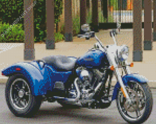 Blue Three Wheeler Harley Davidson Diamond Paintings