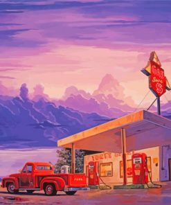 Coffee And Old Gas Station Truck Diamond Paintings