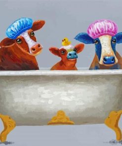 Cute Cows In Bathtub Art Diamond Paintings