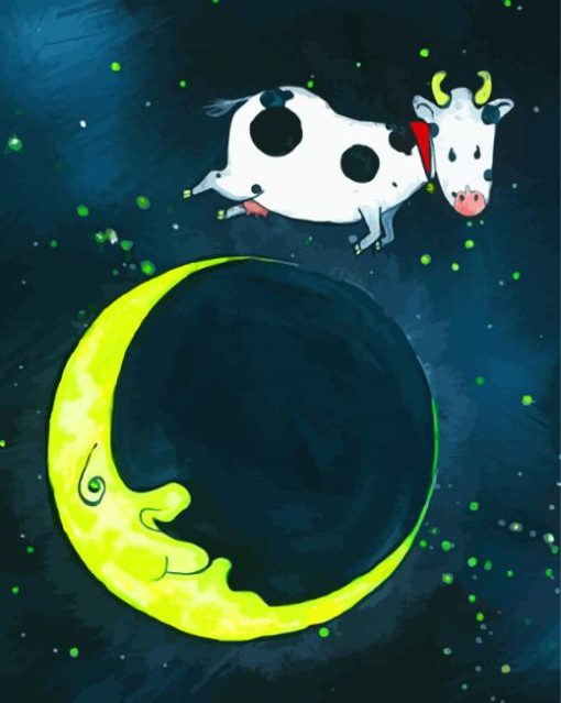 Cute Cow Jumping Over The Moon Art Diamond Paintings