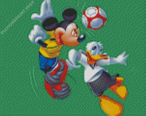 Mickey Mouse And Donald Duck Playing Football Diamond Paintings