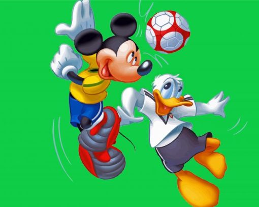 Mickey Mouse And Donald Duck Playing Football Diamond Paintings