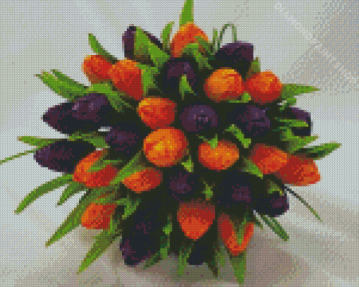 Orange And Purple Tulips Bouquet Diamond Paintings