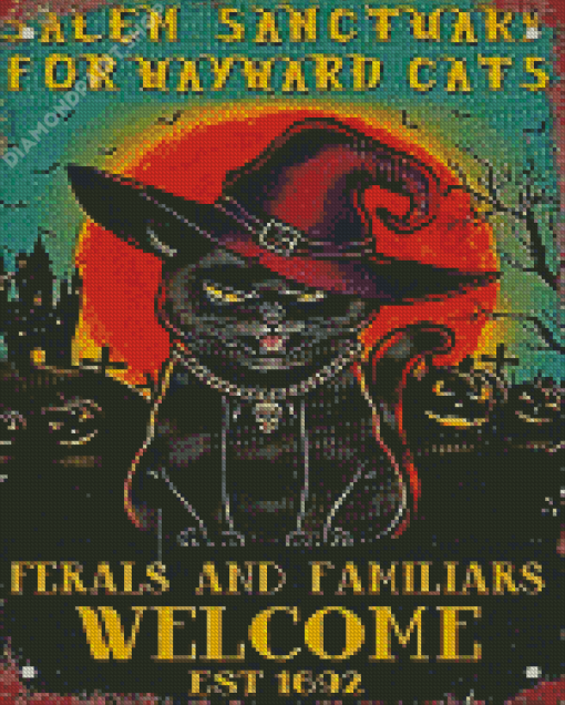 Salem Sanctuary For Wayward Cats Vintage Poster Diamond Paintings