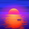 Sunset With Boat Illustration Diamond Paintings