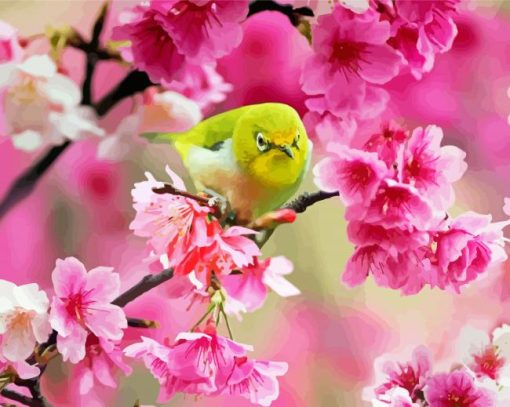 Aesthetic Bird Pink Flower Diamond Paintings