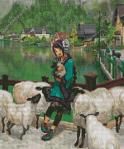 Aesthetic Girl With Sheep Diamond Paintings