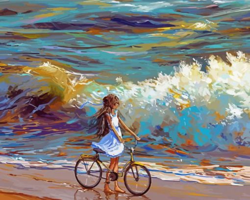 Aesthetic Woman Riding Bicycle Diamond Paintings