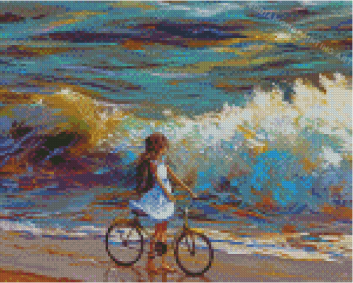 Aesthetic Woman Riding Bicycle Diamond Paintings