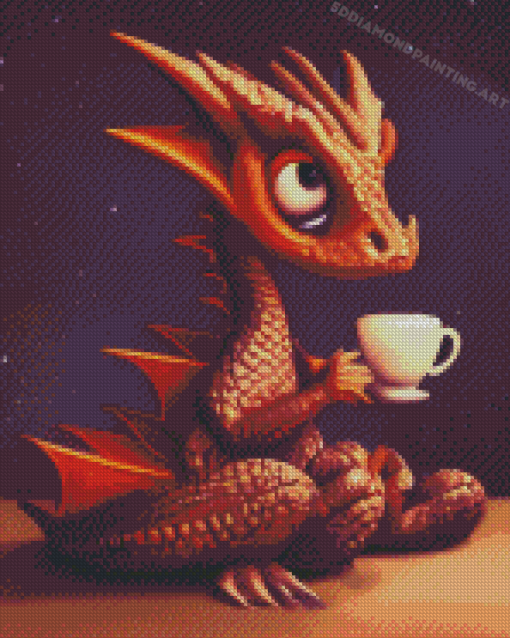 Baby Dragon Drinking Coffee Diamond Painting