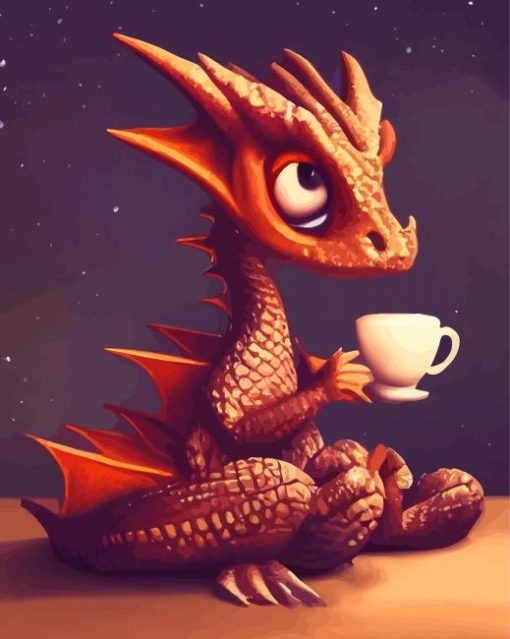 Baby Dragon Drinking Coffee Diamond Painting