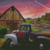 Barn And Truck Sunset Diamond Paintings