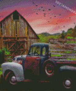 Barn And Truck Sunset Diamond Paintings