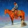 Cowboy And Dog In Snow Diamond Paintings