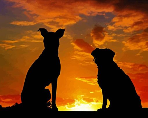 Dogs Watching Sunset Diamond Paintings