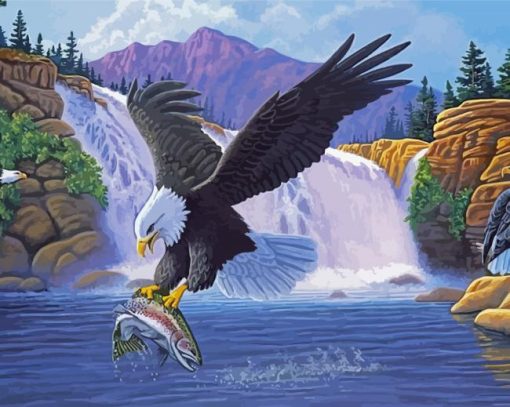 Eagles With Waterfall Falls Diamond Painting