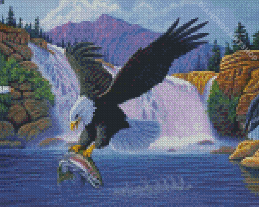 Eagles With Waterfall Falls Diamond Painting