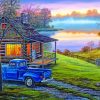 Early To Rise Cabin With Old Truck Diamond Painting