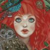 Ginger Girl With Owls Diamond Paintings