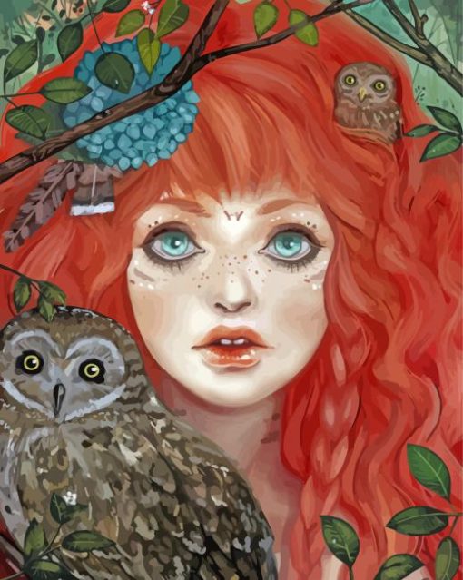 Ginger Girl With Owls Diamond Paintings
