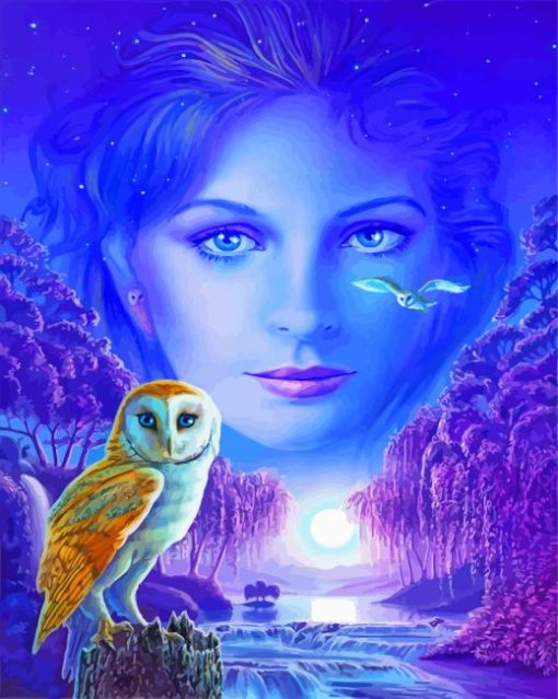 Girl Face With Owl Diamond Paintings