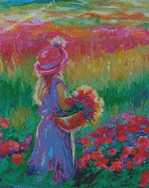 Girl In Flowers Field Diamond Painting