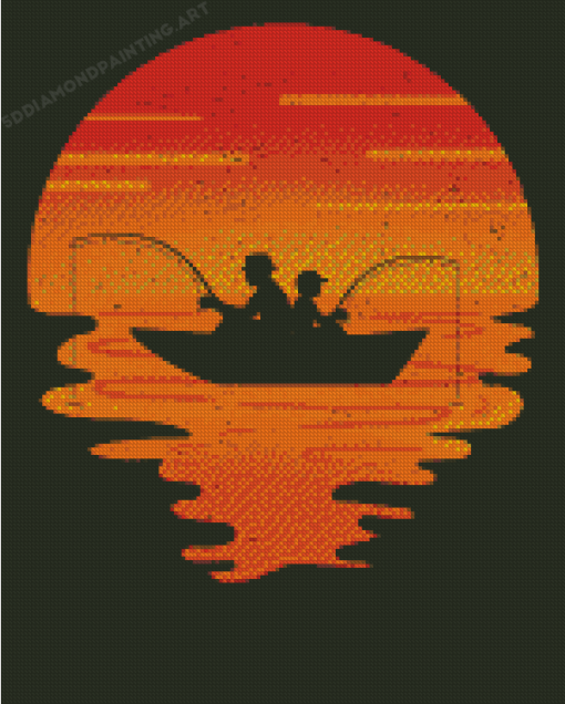 Illustration Father And Son Fishing Silhouette Diamond Paintings